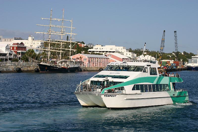 IMG_JE.TS09.JPG - Fast Ferry passing Tall Ship in Hamilton. Bermuda